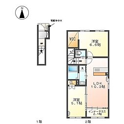 仮）弥富市平島町新築アパート 2階2LDKの間取り