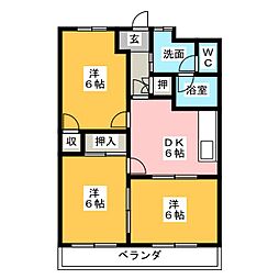 エクセリーヌK-2 3DKの間取図画像