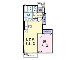 ブラン・ルピナスB 1LDKの間取図画像