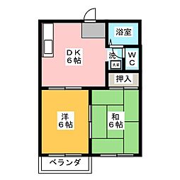 セサミハイツB 2DKの間取図画像