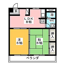 コーポ静岡 2階2DKの間取り