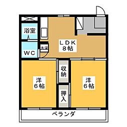 コーポ静岡 9階2DKの間取り
