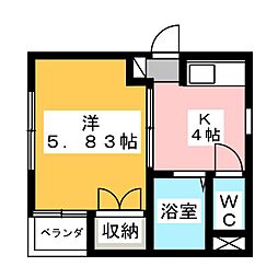 クリスタルライン 2階1Kの間取り