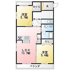 グランスタジオ安西 2LDKの間取図画像