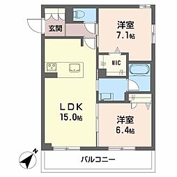 HINASA東鷹匠 2LDKの間取図画像