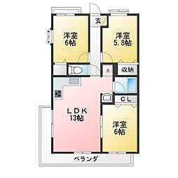 ドミール平和 3LDKの間取図画像