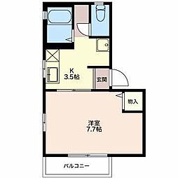 スプルース手越 1Kの間取図画像