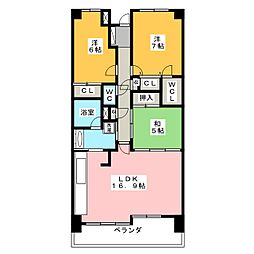 プレミスト東静岡ステーションティアラ 7階3LDKの間取り