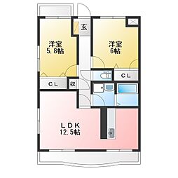 サンサーラ瀬名 2LDKの間取図画像