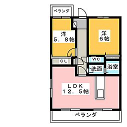 サンサーラ瀬名 2LDKの間取図画像