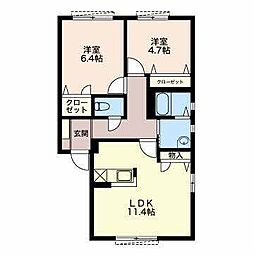 クレール石川A 2LDKの間取図画像