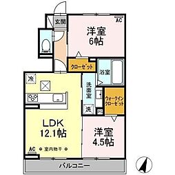AVANTI狐ヶ崎 2LDKの間取図画像