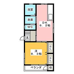 コーポ吉川3 1DKの間取図画像