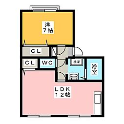 タウニーイホザキC 1LDKの間取図画像