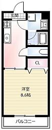 サンライズ 1Kの間取図画像