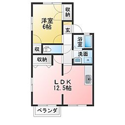 プレラヴィル中原A 1LDKの間取図画像