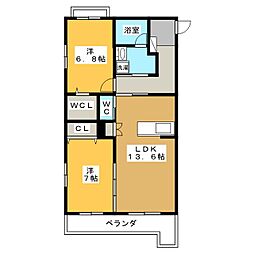 メゾンドニーム寿町 2LDKの間取図画像