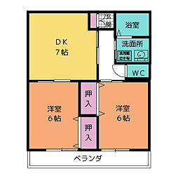 ピアハイツ青山A 2DKの間取図画像