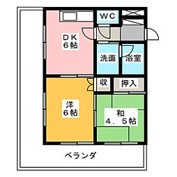 マンション八木倉 2DKの間取図画像