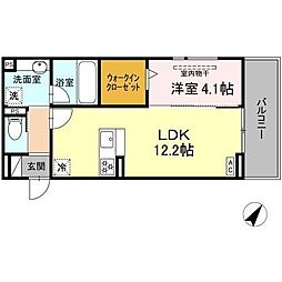 D crest津島町 1LDKの間取図画像