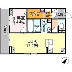 D crest津島町 1LDKの間取図画像