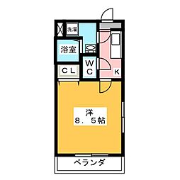 コーラルブルー 1Kの間取図画像
