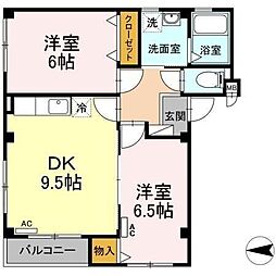 プリムヴェール 2DKの間取図画像