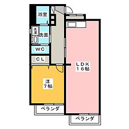 カーサ・ヴェルデ 1LDKの間取図画像