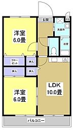 MANSION紫雲D 2LDKの間取図画像