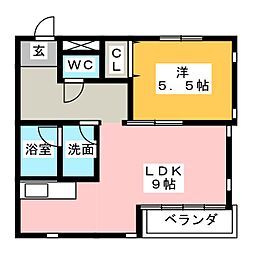 シェルブール元魚 1LDKの間取図画像