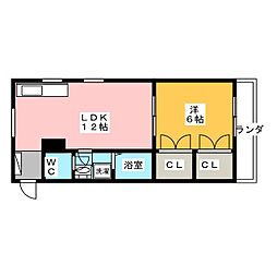 オレンジハウスA号棟 1LDKの間取図画像