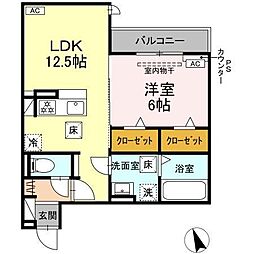 D-Hills龍禅寺III 1LDKの間取図画像