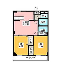 ベルメゾン高丘 2LDKの間取図画像