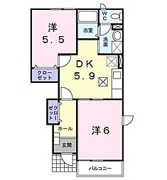 プラティーク2 2DKの間取図画像