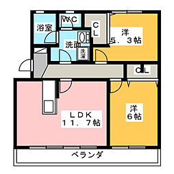 アールベロ 2LDKの間取図画像