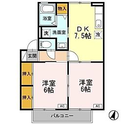 メルベーユA 2DKの間取図画像