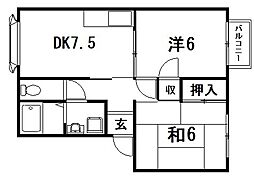 ヒルズ幸 2DKの間取図画像