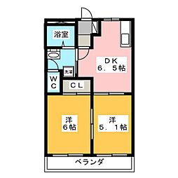 メゾンクレストール 2DKの間取図画像