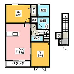 新棒屋第1城北ハイツ 2LDKの間取図画像