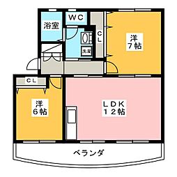 グリーンハイツ萩丘A 2LDKの間取図画像