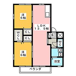 グランディールB 2LDKの間取図画像