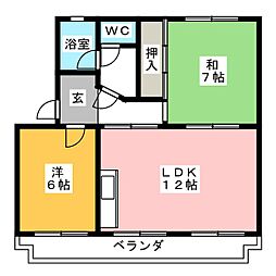 ベルハイム 2LDKの間取図画像