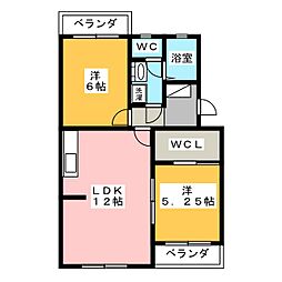 マンションフロイデ 2階2LDKの間取り
