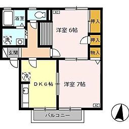 セジュールかあさ 1階2DKの間取り