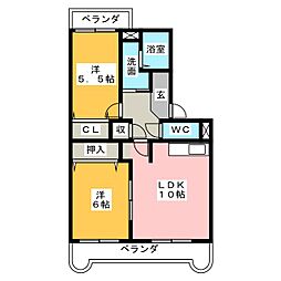アンソレイエ2 2LDKの間取図画像