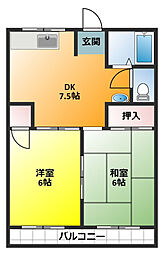 シティハイムマウンティン 2DKの間取図画像