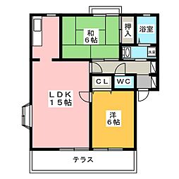 パインフォレストB棟 2LDKの間取図画像
