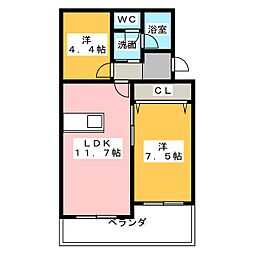 サンテラス大村1 2LDKの間取図画像