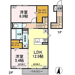 コーポ柳沢B 2LDKの間取図画像