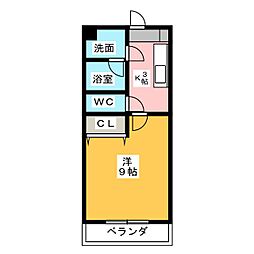 バンブー・リーヴス 1Kの間取図画像